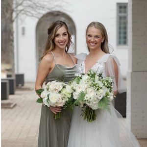 Sage velvet Billie style Revelry bridesmaid dress
